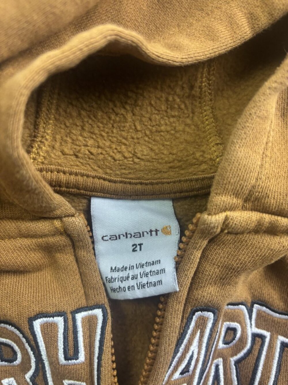 Carhartt Jacket Boys 2T Brown Hooded Fleece Full Zip Logo Pockets Hoodie - Picture 2 of 4